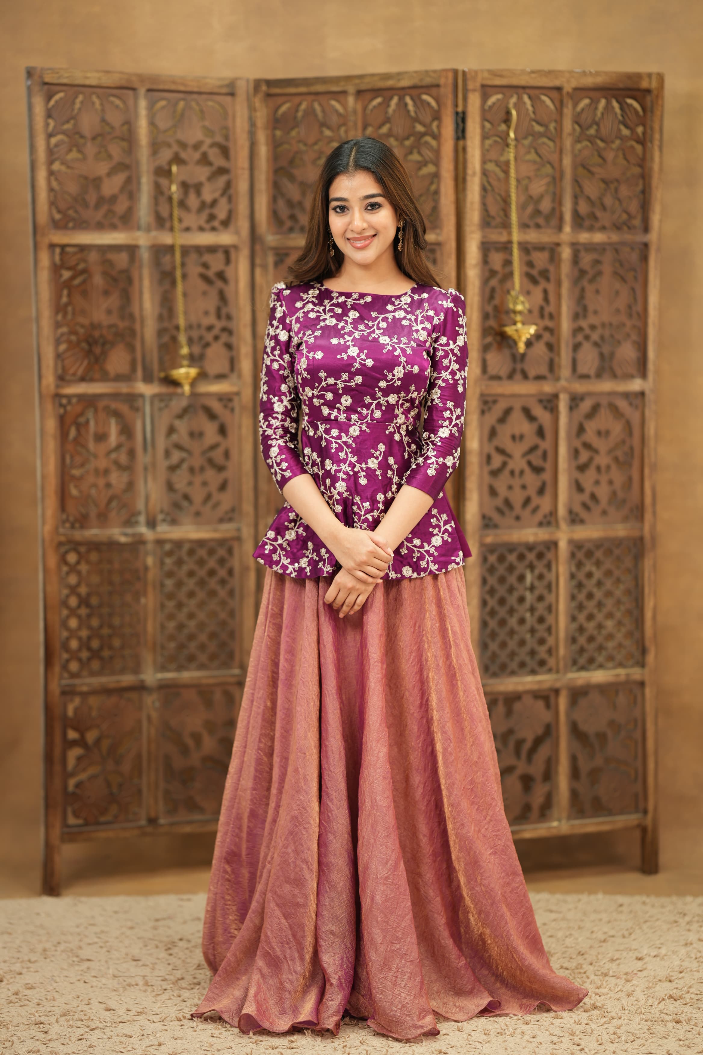 DD741 Rupa Premium Peplum Top with Skirt Set - Women's Elegant Blouse & Skirt Outfit for Party, Wedding & Special Occasions