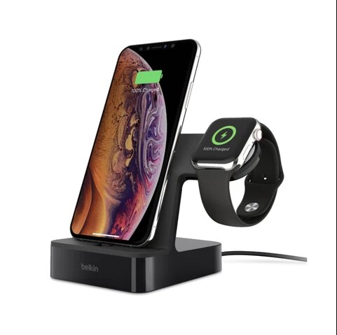Belkin Wireless Charging Stand for Apple Watch & iPhone XS/XS Max - Fast Charging Dock for Bedroom, Office & Travel