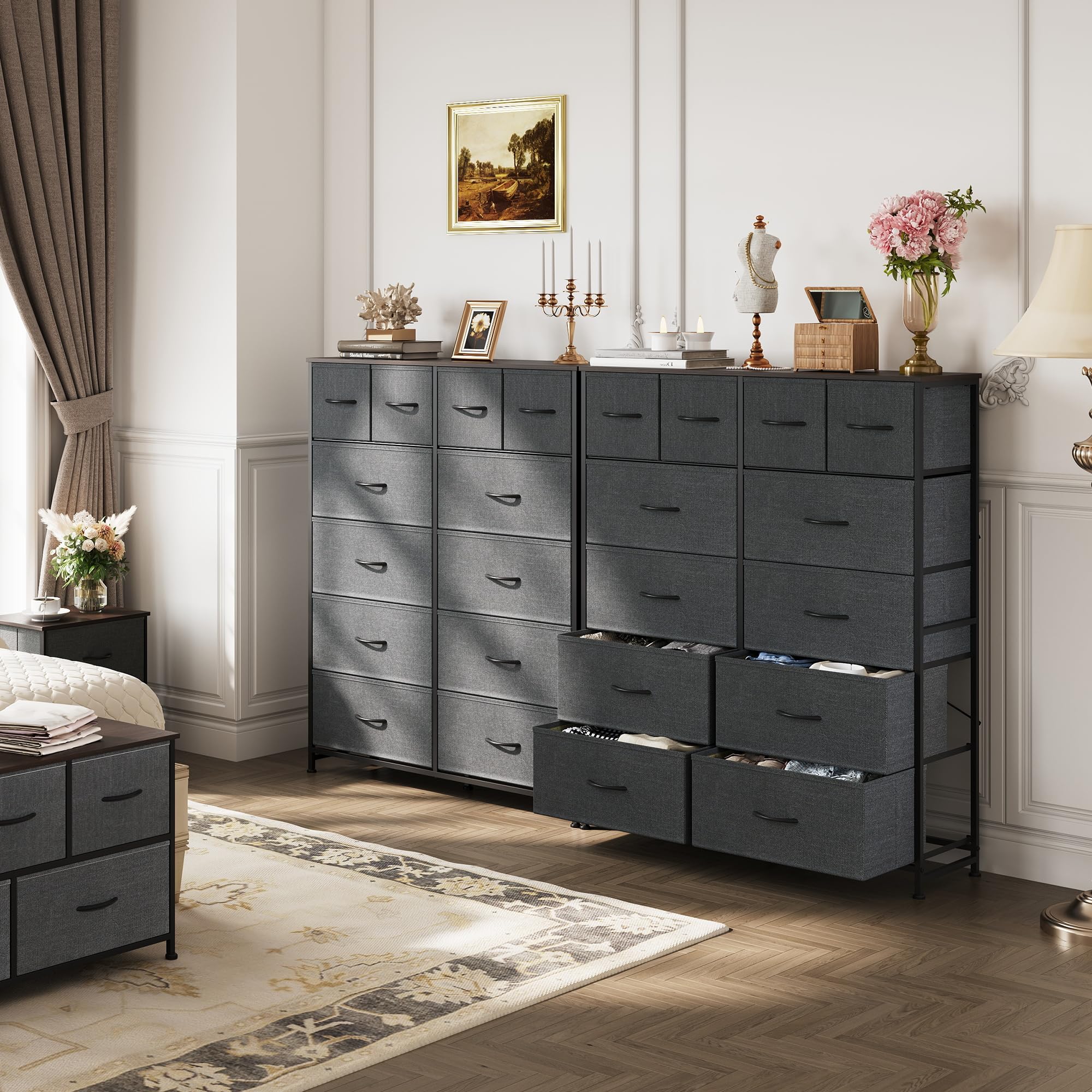 12-Drawer Tall Dresser for Bedroom - Fabric Storage Dresser with Steel Frame & Wood Top - Dark Grey - Perfect for Closet Organization & Bedroom Storage