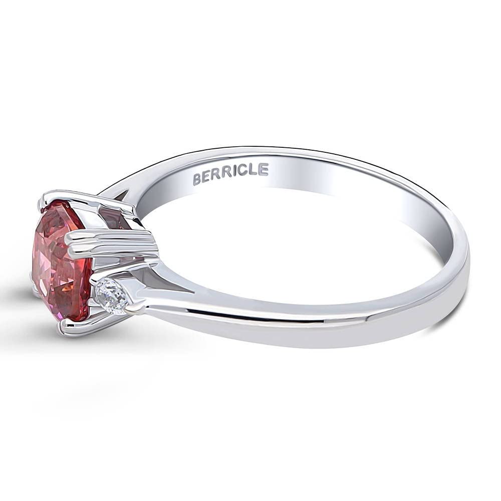 BERRICLE Sterling Silver 3-Stone Ring with Red Cushion Cut Cubic Zirconia | 1.25 Carat Women's Promise & Anniversary Ring | Rhodium Plated | Size 4-10 | Perfect for Valentine's Day, Engagement & Special Occasions