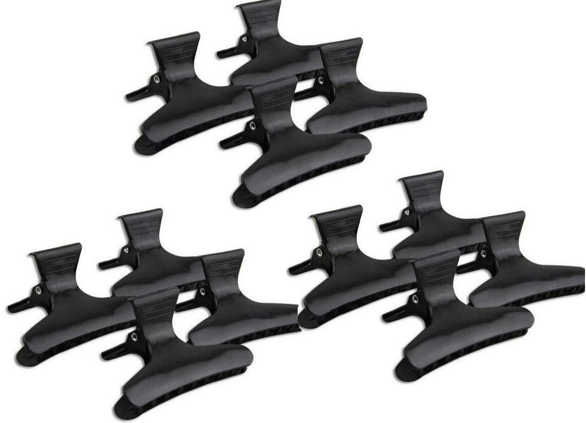 VASANA 12PCS Black Plastic Butterfly Hair Clips - Non-Slip Hair Claws for Professional Salon Styling, Sectioning, Cutting & Coloring - Perfect for Hairdressers, DIY Home Hair Care & Beauty Styling