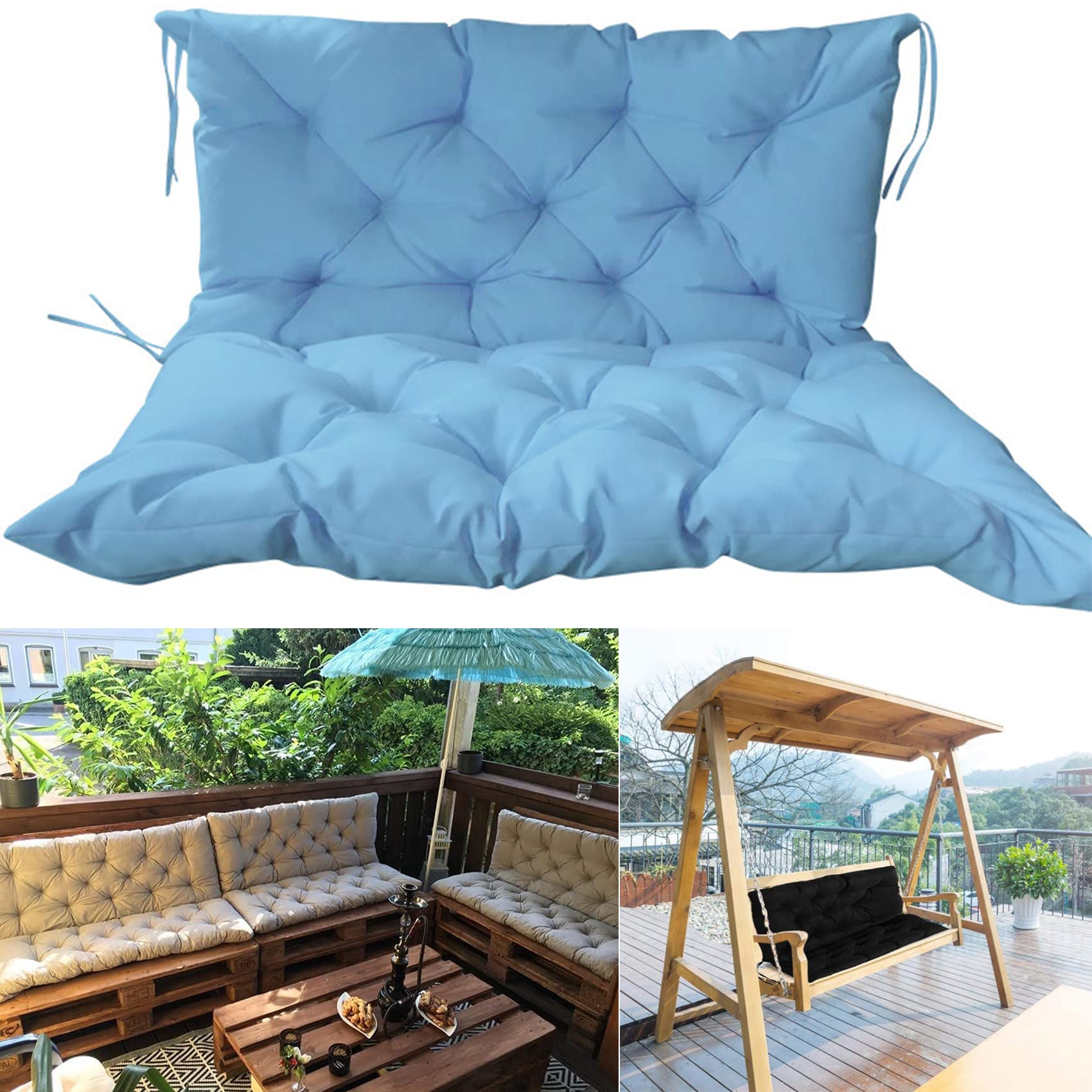 Outdoor Bench Cushions & Garden Swing Seat Cushions with Backrest - 2/3 Seater Replacement Cushion for Patio, Porch & Backyard Swing (Sky Blue, 39.37x39.37 Inch) - Waterproof & UV Resistant for All-Weather Comfort
