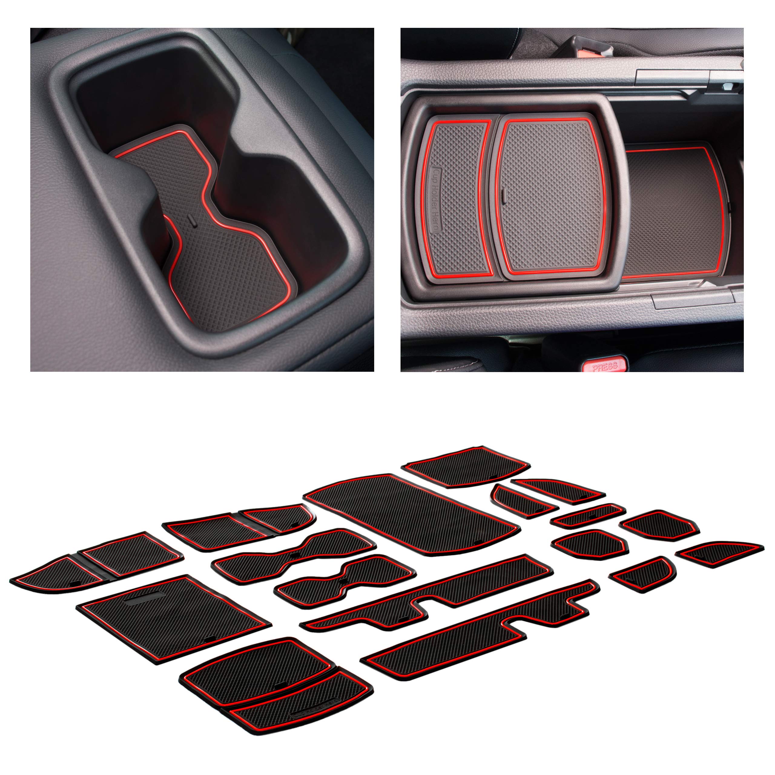 Premium Non-Slip Cup Holder Inserts & Interior Liners for Honda Accord 2018-2022 - 17pc Custom Fit Set with Anti-Dust Red Trim | Perfect for Road Trips, Daily Commute & Car Organization