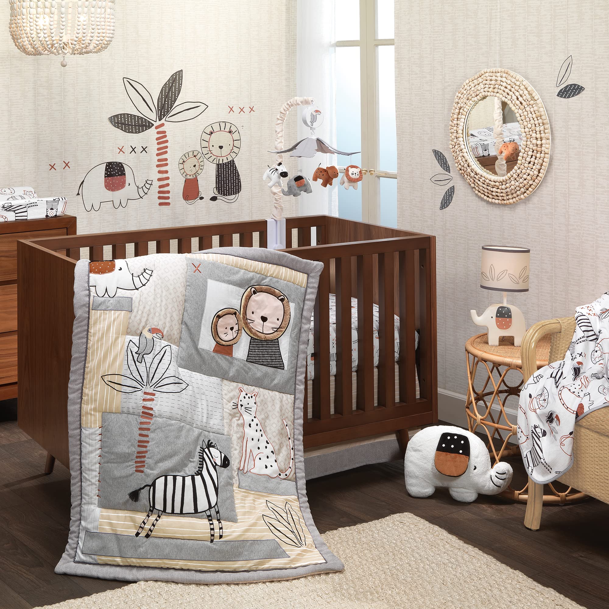 Lambs & Ivy Patchwork Jungle 4-Piece Crib Bedding Set | Soft Baby Nursery Bedding with Vibrant Animal Prints | Perfect for Jungle-Themed Nurseries & Baby Showers (Multicolor, 718004V)