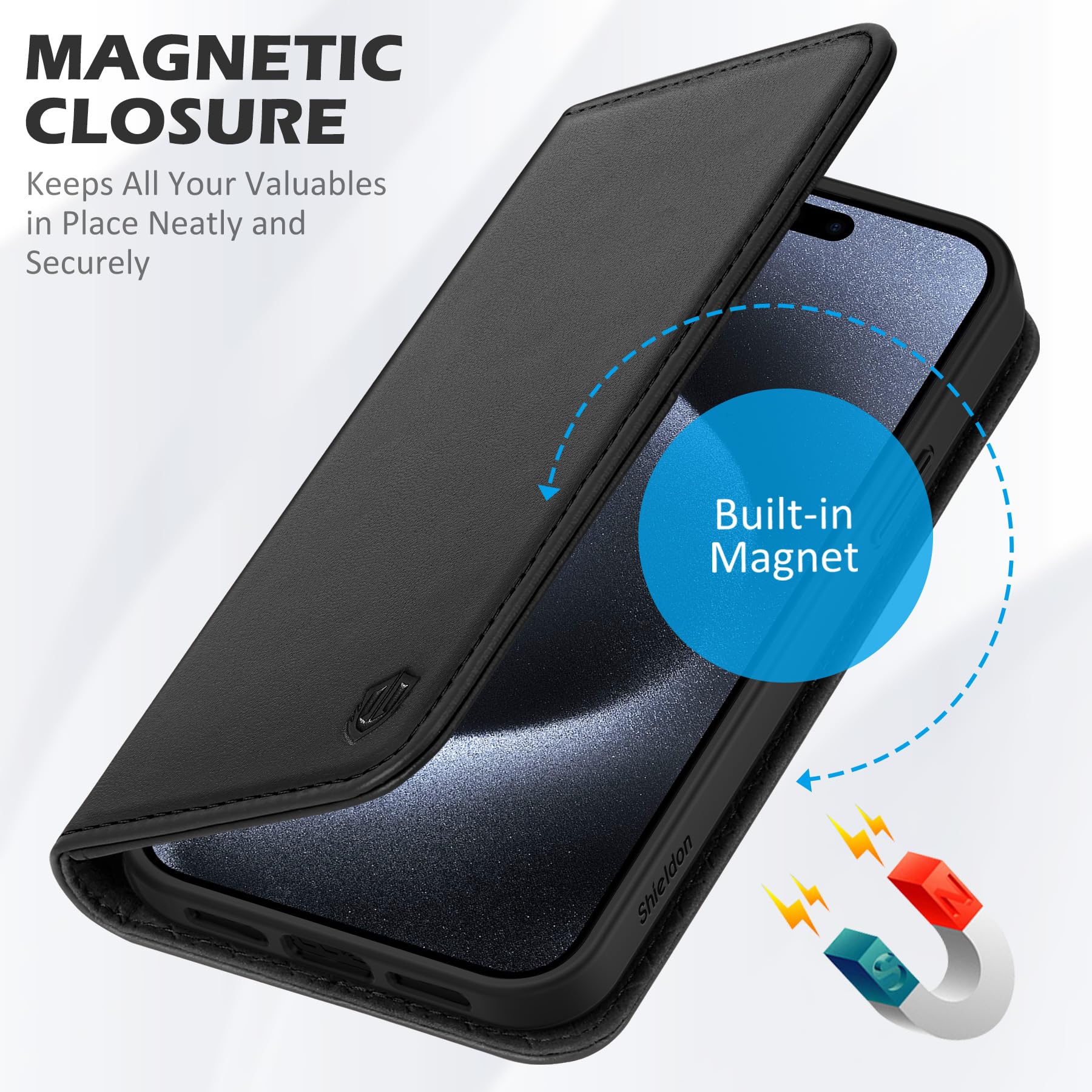 SHIELDON Genuine Leather Wallet Case for iPhone 15 Pro Max 6.7