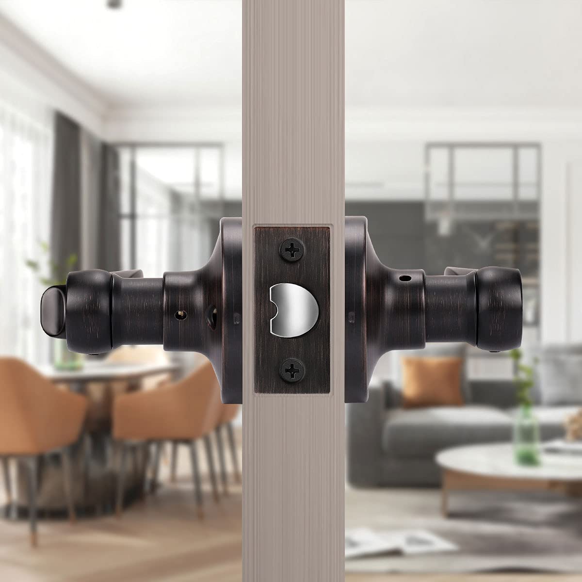 KNOBWELL 8 Pack Bronze Privacy Door Lever Handles with Lock - Reversible for Left/Right Interior Doors - Perfect for Bedroom, Bathroom & Closet Installation