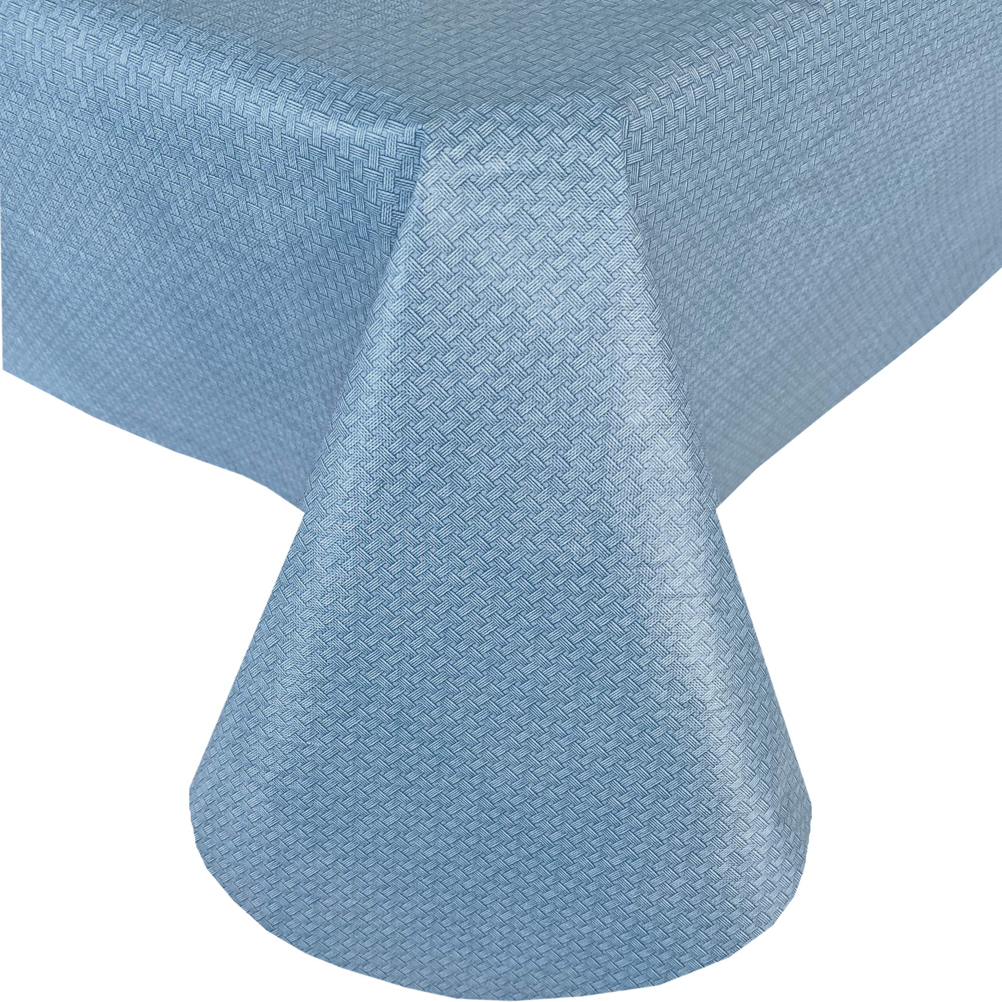 Newbridge Basketweave Solid Blue Vinyl Tablecloth - Waterproof Indoor/Outdoor Flannel Backed Table Cover with Textured Weave Design, 52x52 Inch Square for Patio, Kitchen & Dining Room Decor