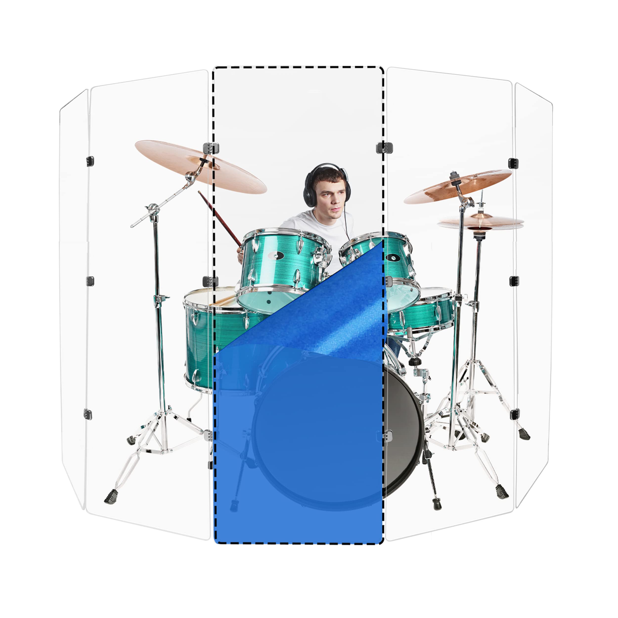 6ft Drum Shield with Bright Chrome Hinges - Clear Acrylic Drum Screen Panel for Noise Reduction | Perfect for Home Studios, Live Performances & Practice Rooms