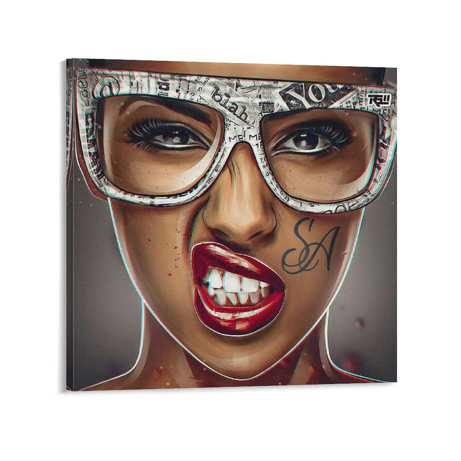 Cool Woman Portrait Wall Art Poster - 20x20 Inch (50x50cm) Canvas Painting for Home Decor, Living Room & Bedroom - Perfect for Modern Interior Design & Gift Giving