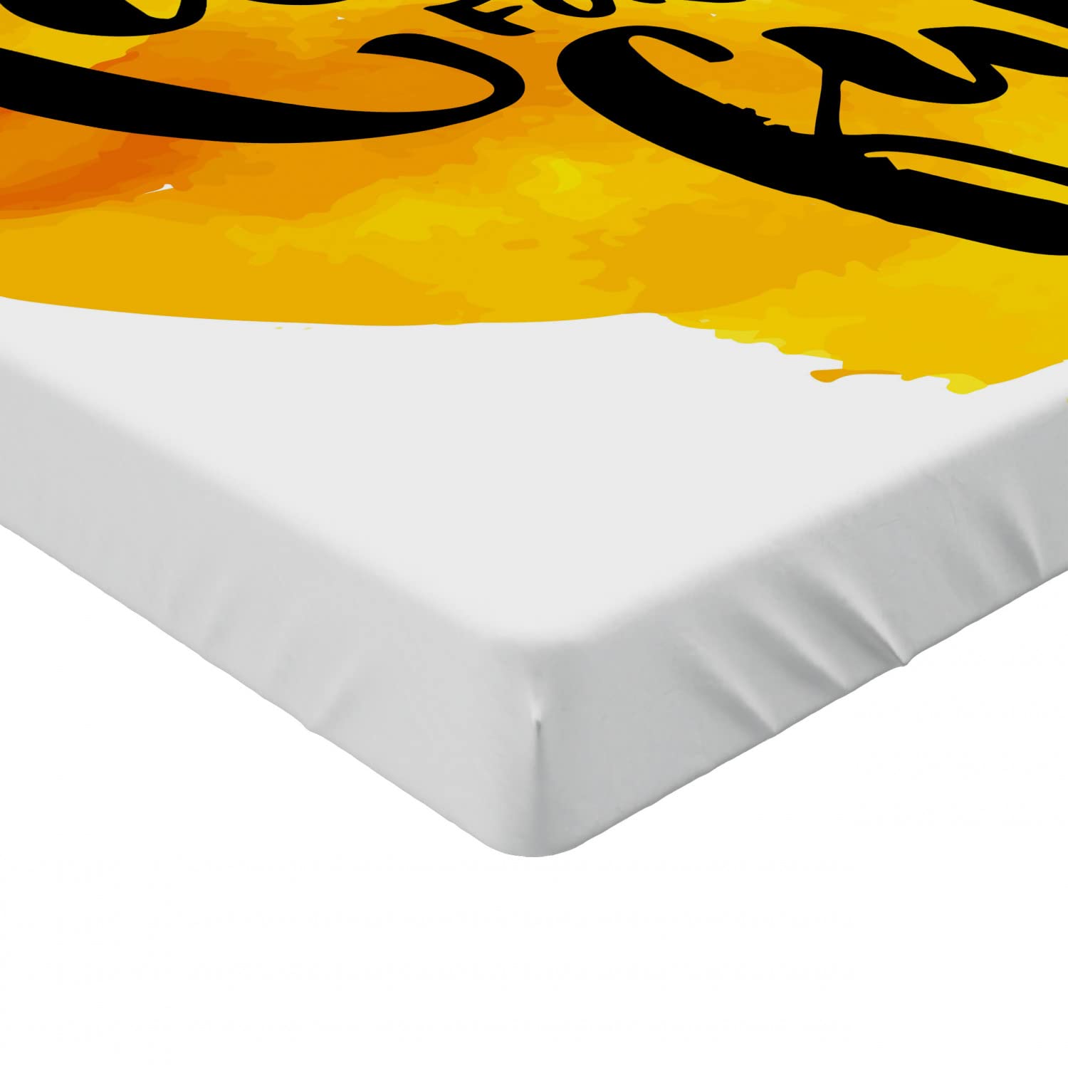 Ambesonne Inspirational Fitted Sheet - Yellow Brushstroke Calligraphy Design with Deep Pocket for Twin Size Bed | Motivational Bedding for Runners & Athletes | Perfect for Guest Rooms, Dorms & Fitness Enthusiasts