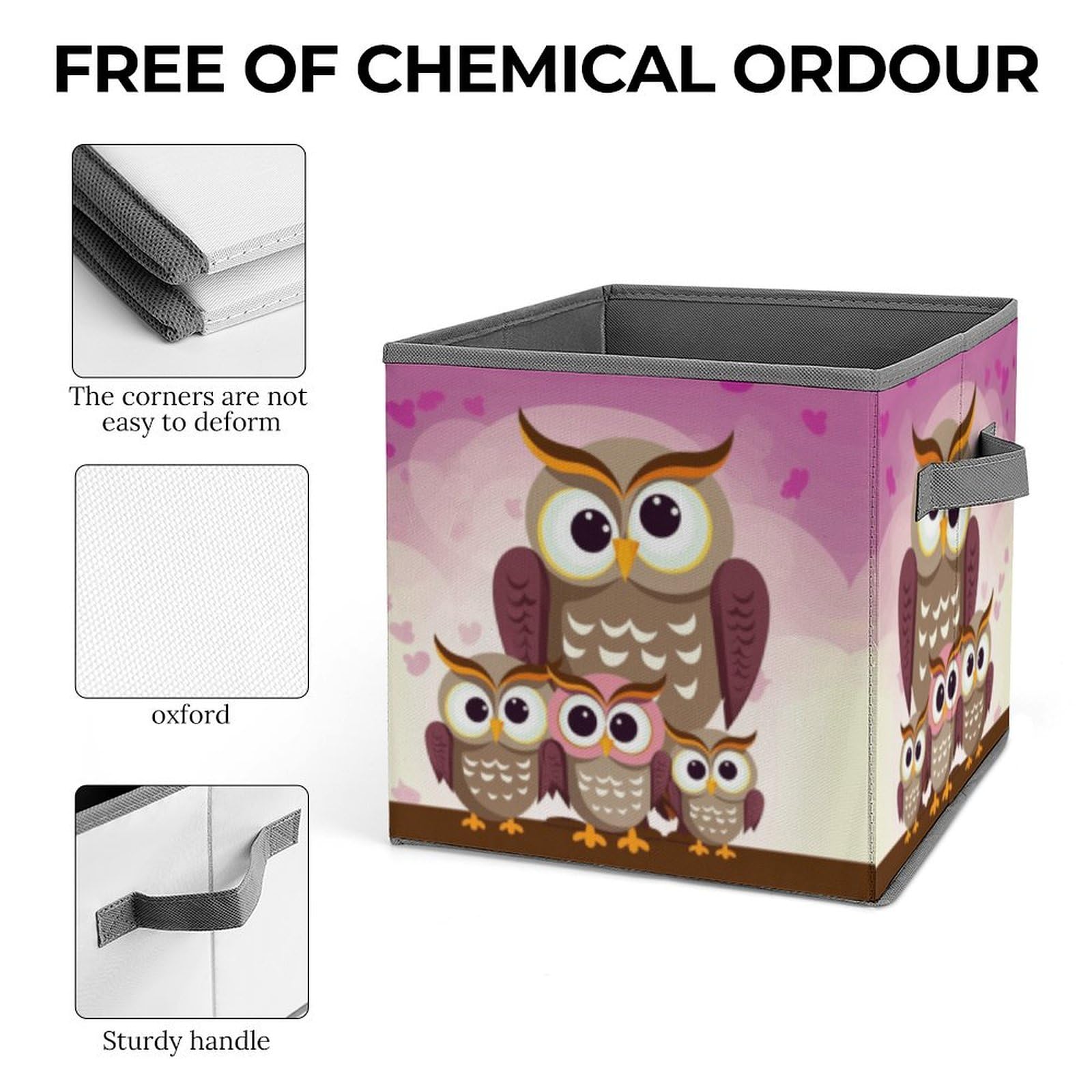 Foldable Owl Family Storage Cubes with Handles - Closet Organizer Bins for Clothes, Cabinet & Shelf Organization - Perfect for Kids' Room, Nursery, and Home Storage Solutions