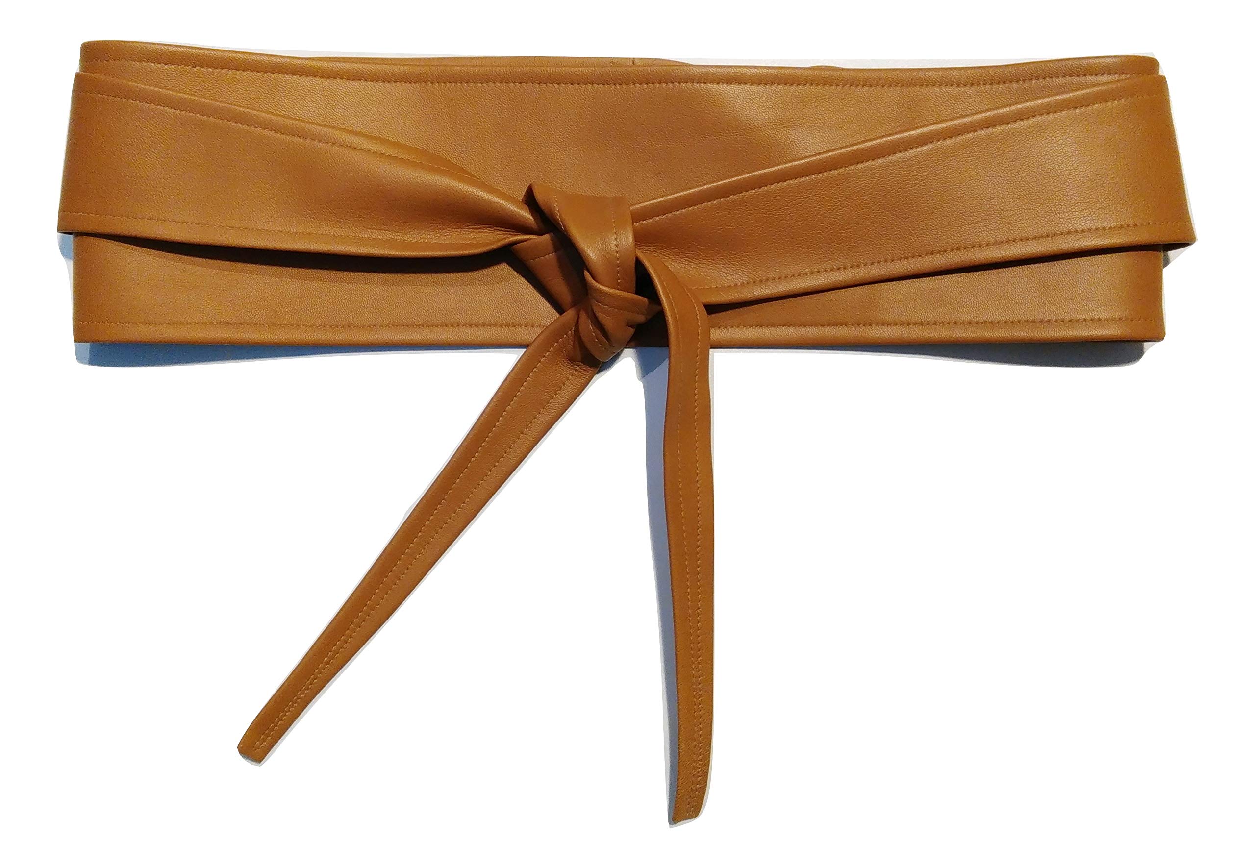Genuine Leather Waist Cincher Belt for Women - 4 Inch Wide Wrap Obi Belt, Handmade in Camel (Large) | Perfect for Dresses, Kimonos & Fashion Accessories