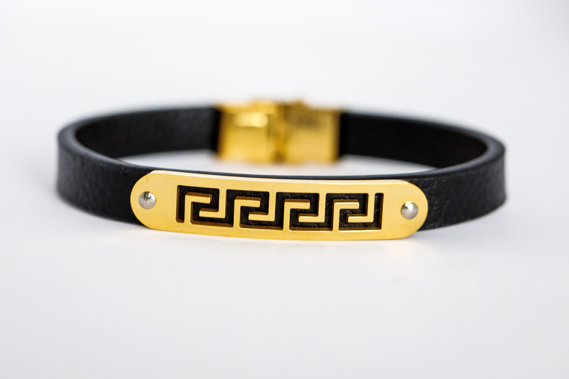 Black & Gold Genuine Leather Bracelet for Men & Women - Stylish Adjustable Strap Wristband for Casual, Formal & Everyday Wear