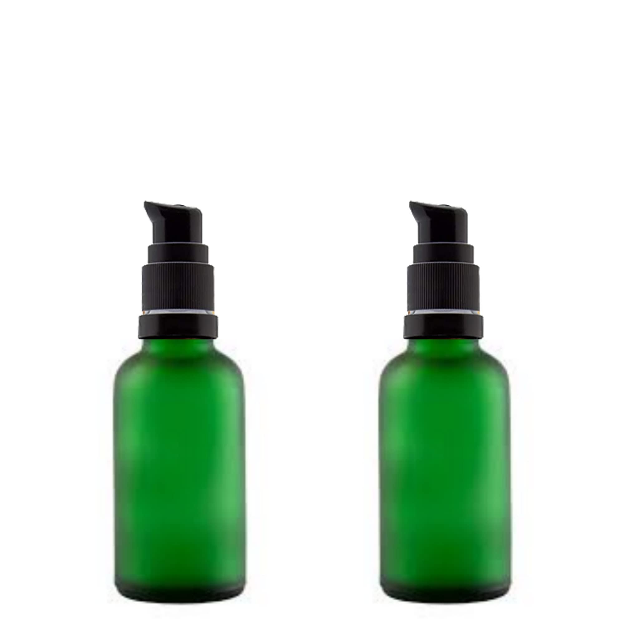 Refillable 30ml Frosted Round Glass Bottle with Black Pump & Cap - Pack of 2, Green - Perfect for Essential Oils, Serums, DIY Beauty Products, Travel Toiletries & Home Fragrances | Great for Skincare, Haircare & Aromatherapy