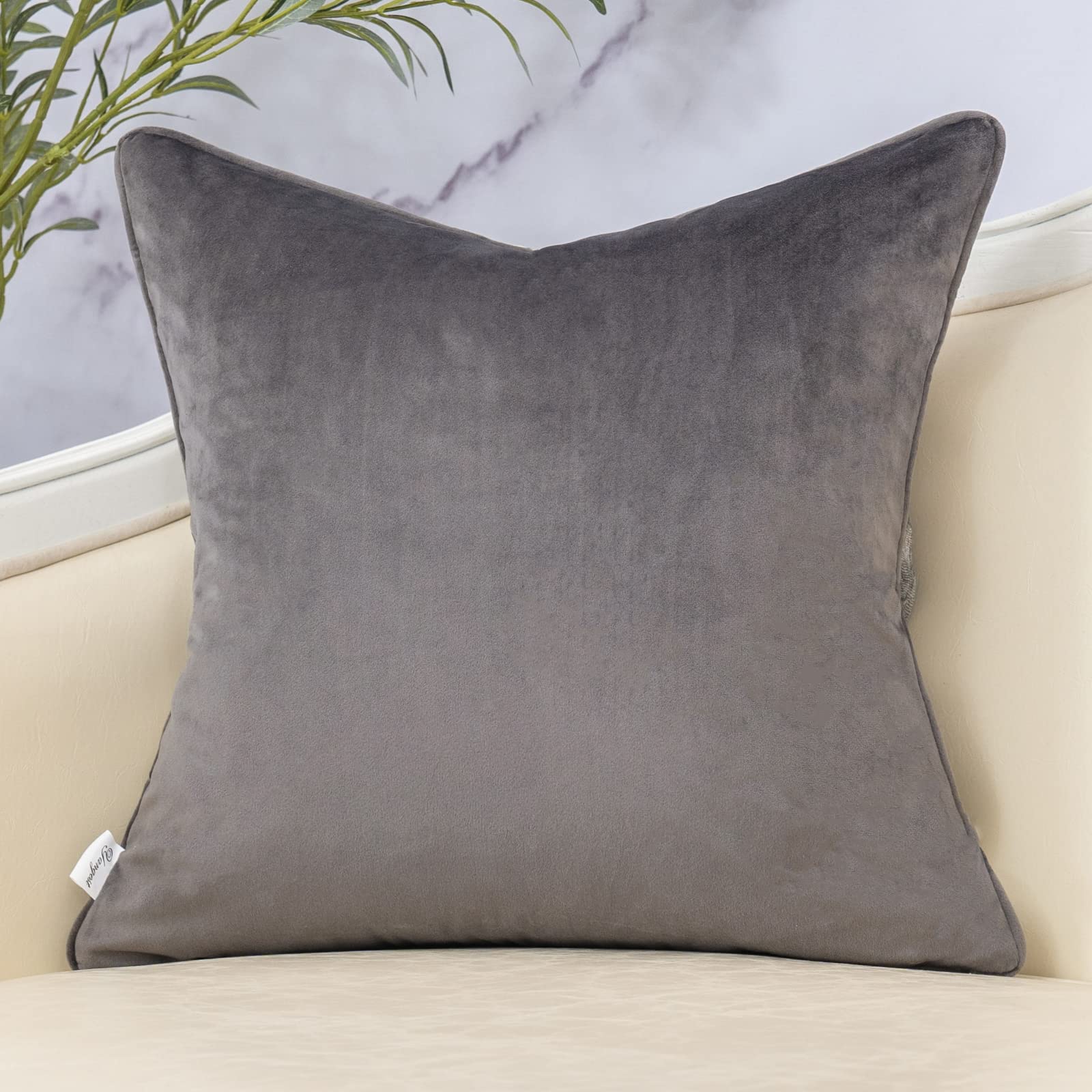 Yangest Grey Leaf Square Pillow Cover - 20x20 Inch Cut Velvet Cushion Cover for Sofa, Living Room & Bedroom | Luxury Modern Home Decor for Cozy Comfort