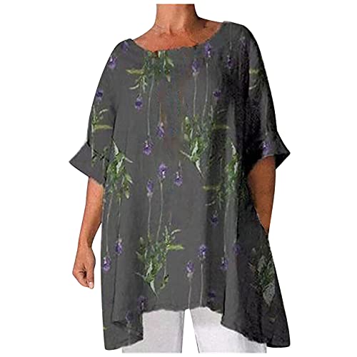 Women's Plus Size Floral Printed Summer Tops - Casual Half Sleeve Round Neck Loose Blouse Tee for Women | Perfect for Beach Outings, Picnics & Everyday Wear