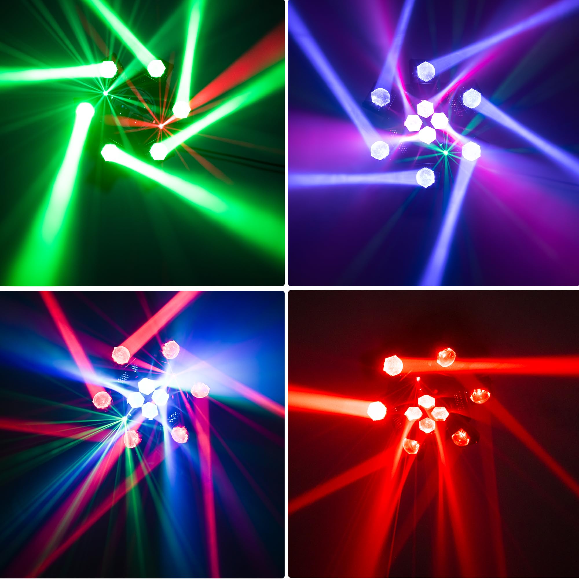 150W RGBW 4-in-1 Moving Head DJ Lights with 6 Arms - DMX512 & Sound Activated Rotating Stage Lights for Wedding, Live House, KTV, Bar & Club - Professional Disco Lighting for Dance Parties & Nightclub Events