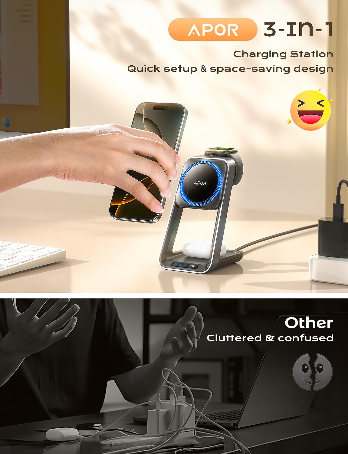 3-in-1 Magnetic Wireless Charging Station for iPhone 16/15/14/13/12 Series, Apple Watch 10/Ultra 2 & AirPods 4/3/Pro/Pro 2 - Fast Charging with Cooling Fan - Perfect for Home, Office and Travel