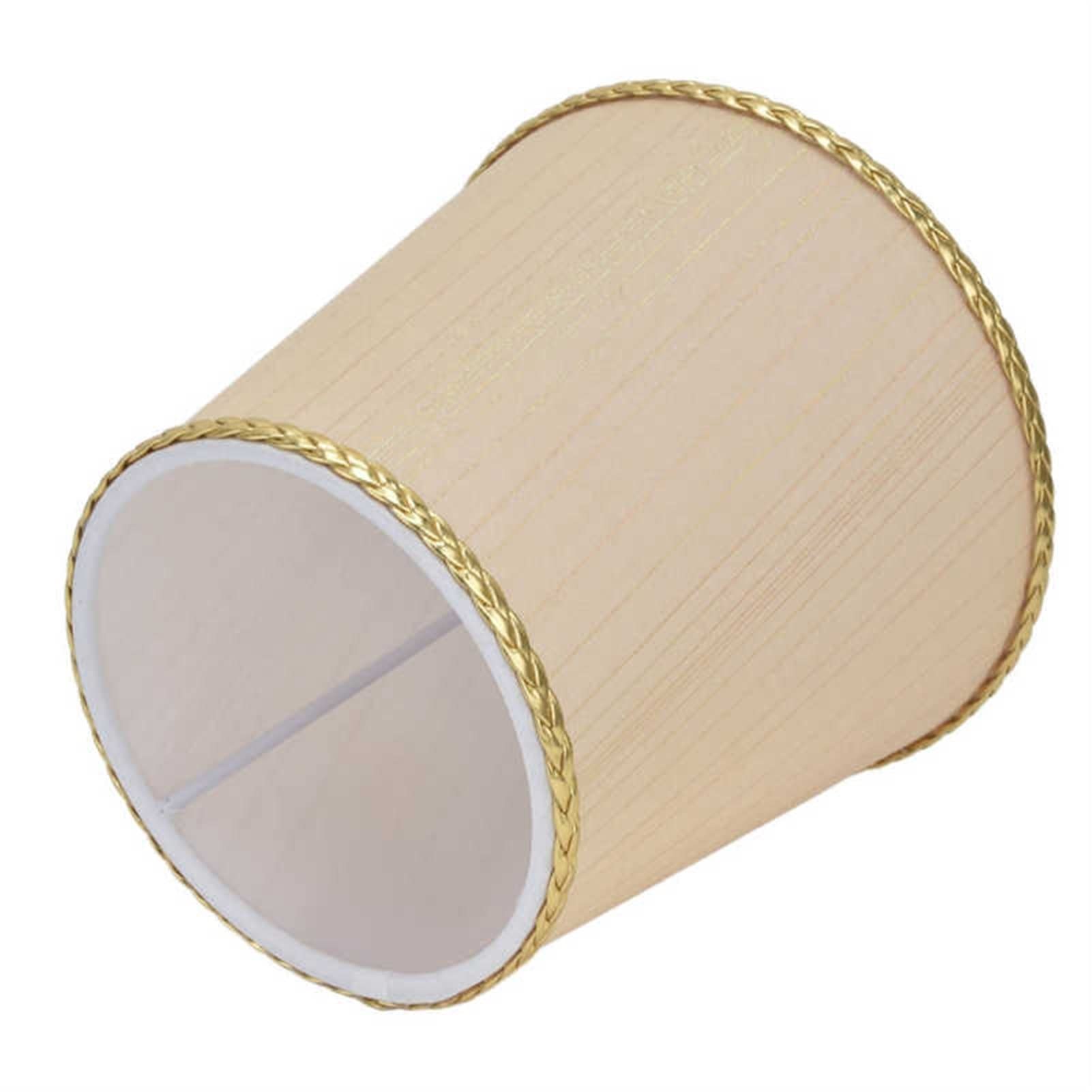 2PCS Small Beige Fabric Lamp Shades with Golden Trim - European Style E14 Lampshades for Table, Chandelier & Wall Lights (11.2x15.3x14cm) - Perfect for Bedroom, Living Room & Office Decor