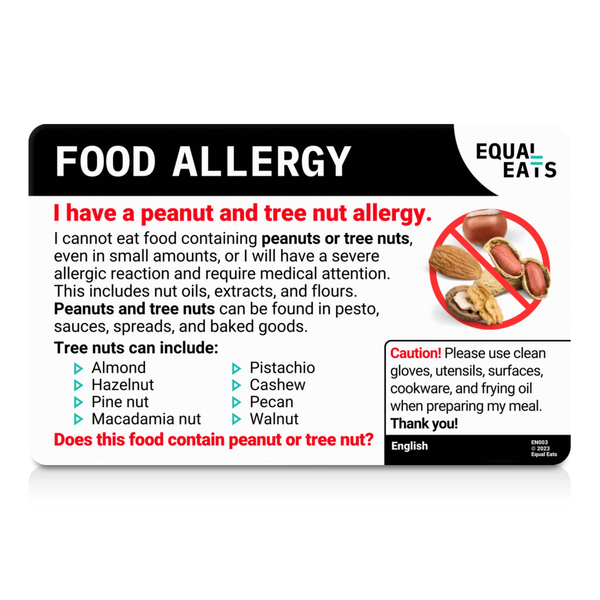 Peanut and Tree Nut Allergy Translation Card - Dutch Language Plastic Restaurant & Travel Card for Food Allergies by Equal Eats | Essential for Dining Out & International Travel