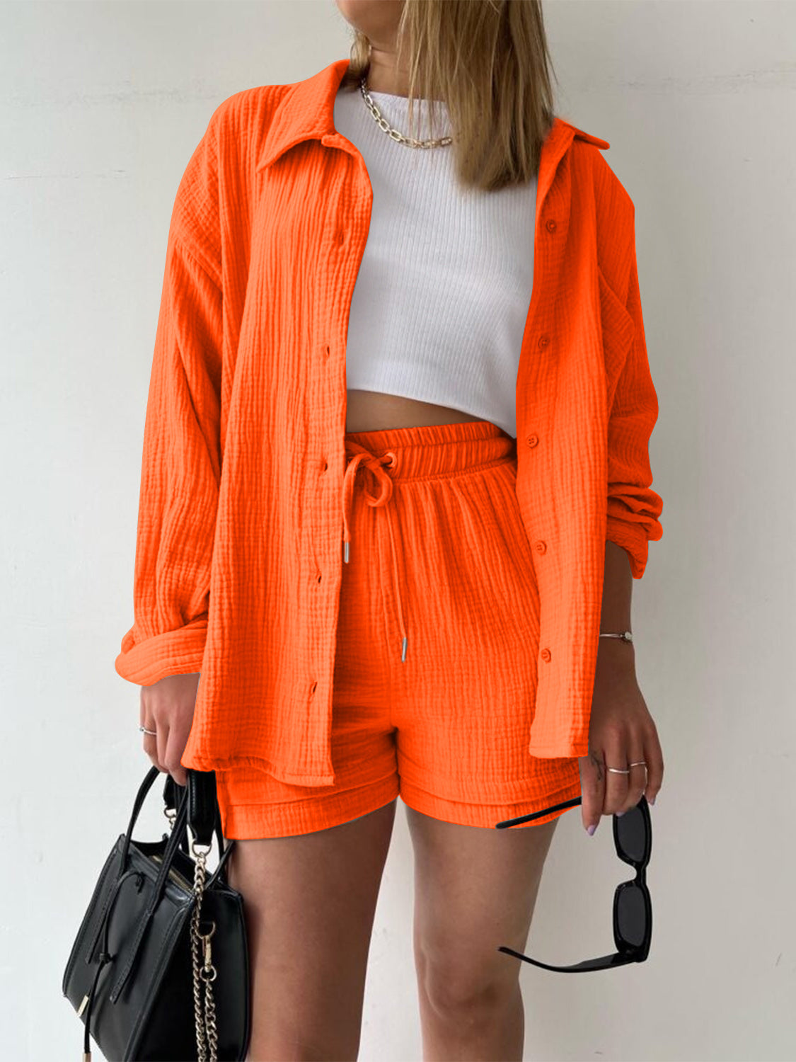 Stylish Texture Button Up Shirt & Drawstring Shorts Set for Men - Casual Summer Outfit for Beach, Travel and Streetwear Fashion