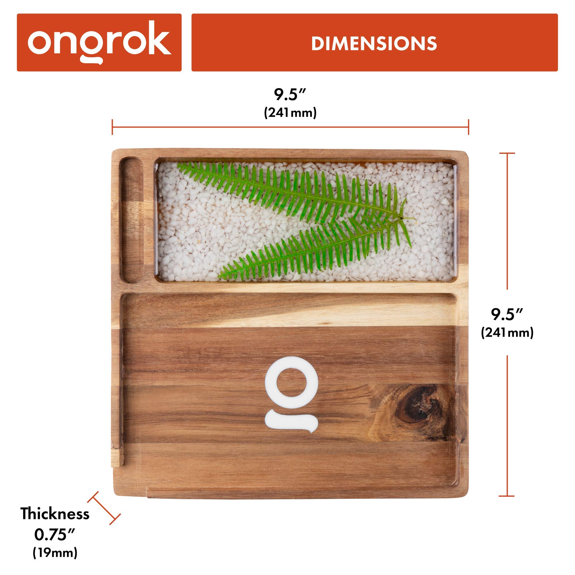 ONGROK Natural Acacia Wood Serving Tray - Handmade Sustainable Wooden Tray with Leaf Design, 9.5