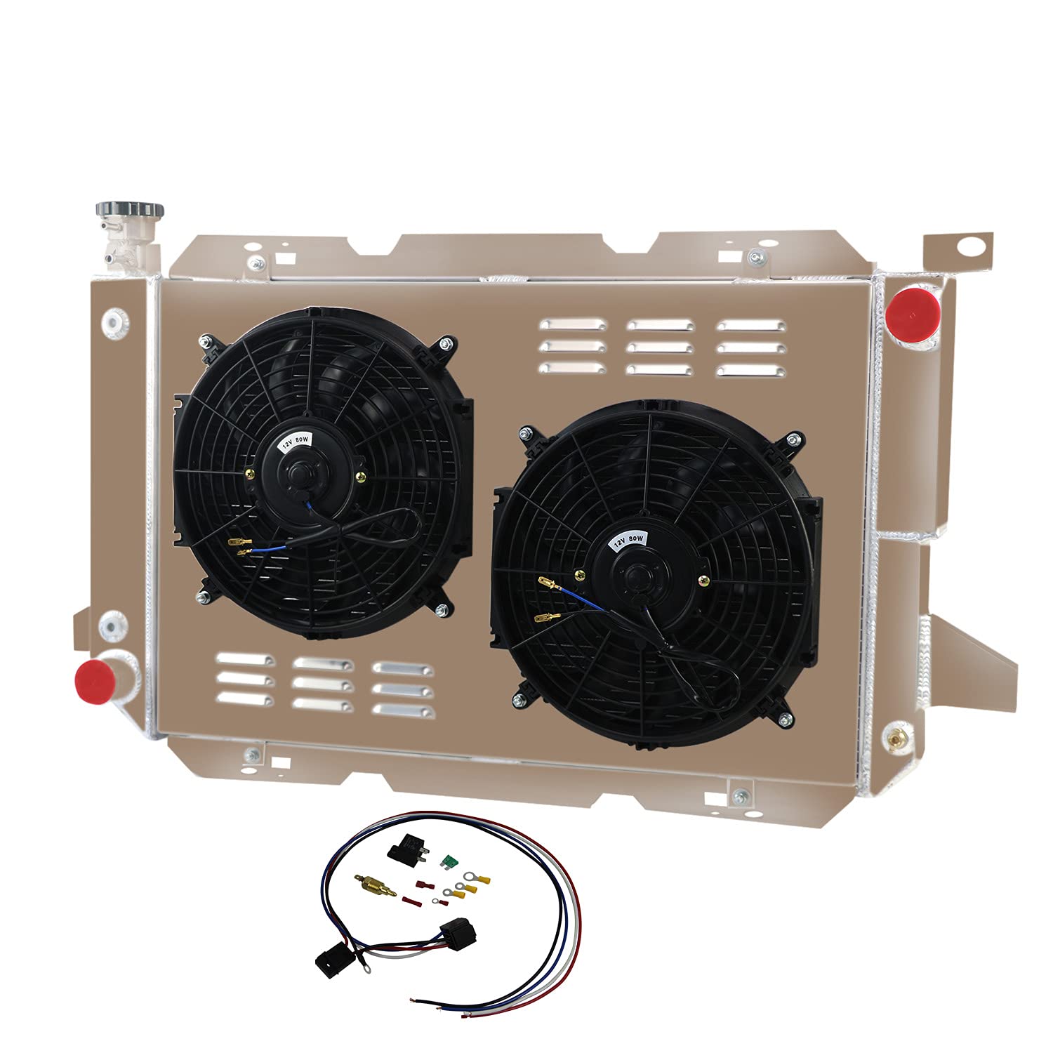 3 Row Aluminum Radiator Shroud Fan Kit for 1983-1997 Ford Bronco F-150 F-250 F350 5.0L 5.8L 7.5L V8 - Heavy Duty Cooling Upgrade for Off-Road & Towing
