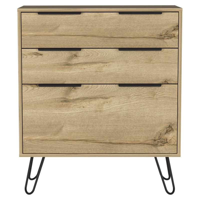 Modern 3-Drawer Metal Dresser with Light Oak Countertop - Space-Saving Storage for Bedroom, Office & Dorm Room Organization