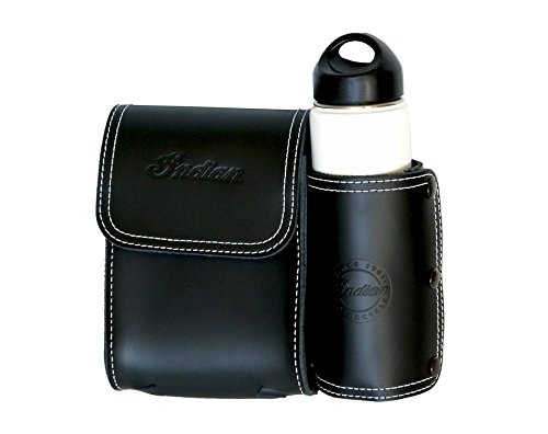 Indian Motorcycle Rear Highway Bar Bag for Bagger & Touring Models - Genuine Black Leather with Water Bottle Holder & Storage Pouch | Fits Gloves, Maps, Phone & Accessories | Perfect for Long-Distance Rides & Road Trips