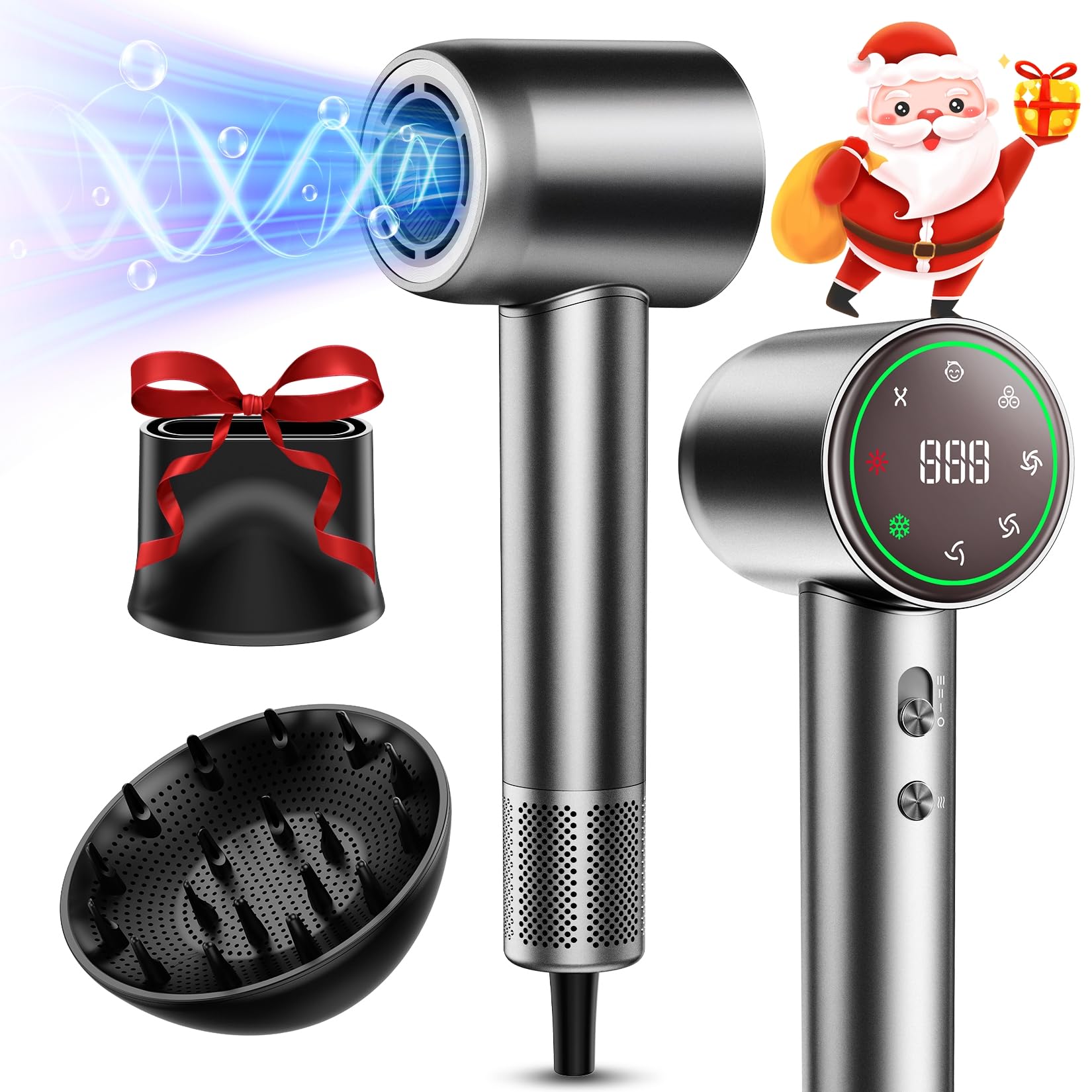 Professional 160,000 RPM High Speed Ionic Hair Dryer - 5 Heat & 3 Speed Settings, Lightweight Blow Dryer with Magnetic Diffuser for Curly Hair - Perfect for Home, Travel & Salon Use
