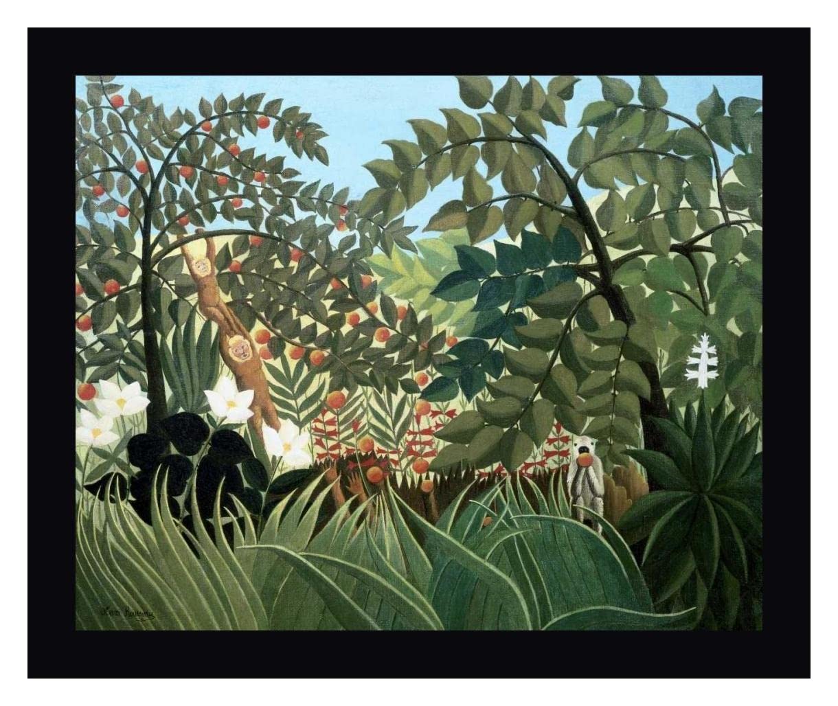 Henri Rousseau Exotic Landscape Framed Canvas Art Print - 20x24 Inches - Black Wood Frame - Ready to Hang Wall Decor for Living Room, Bedroom, Office