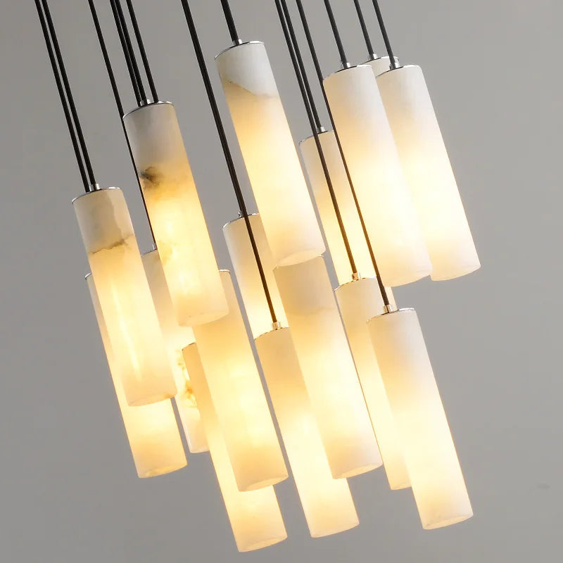 Elegant Marble Tube Chandelier - Modern Crystal Ceiling Light Fixture for Living Room, Foyer & Dining Room | Perfect for Home Decor, Wedding Venues & Luxury Spaces