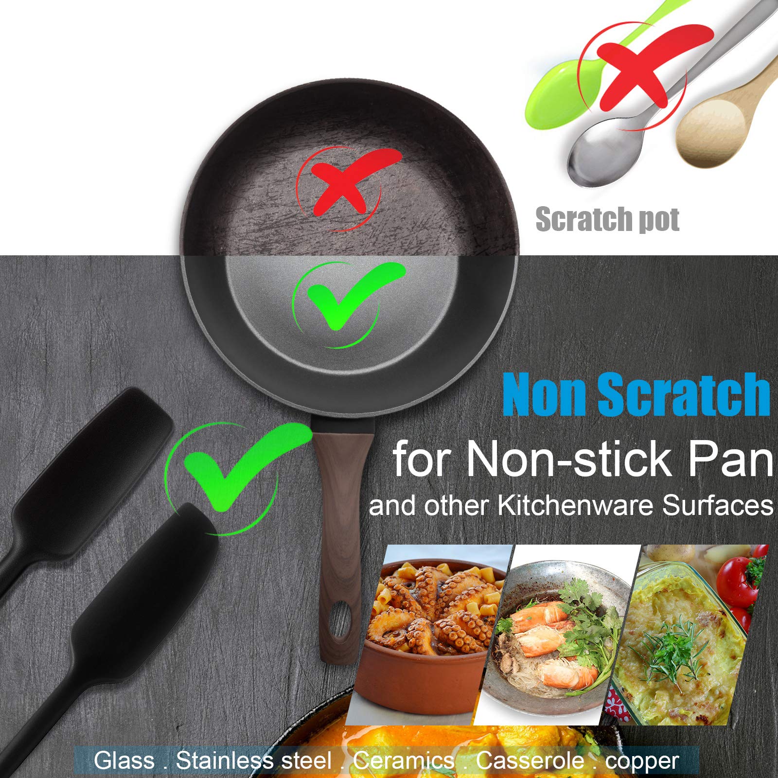 2-Pack Long Handle Silicone Jar Spatulas - Non-Stick Rubber Scrapers with Heat-Resistant Design for Smoothies, Baking & Cooking - Perfect for Jars, Blenders, Mixing Bowls & Food Prep (Black)
