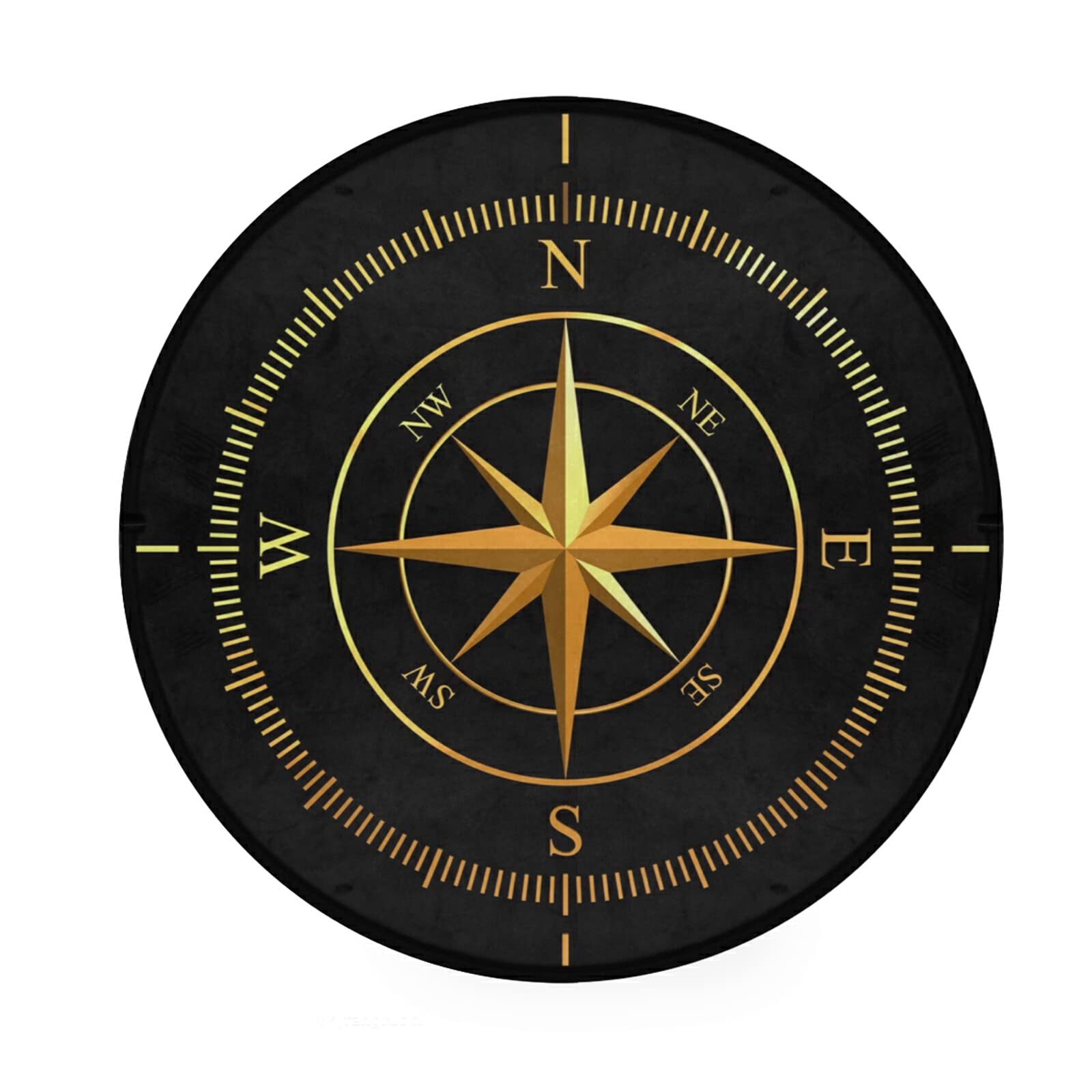 ALAZA Golden Compass Black Round Area Rug 3' Diameter (92 cm) - Soft Non-Slip Floor Mat for Living Room, Bedroom, Nursery | Perfect for Home Decor, Yoga Space & Cozy Reading Nook