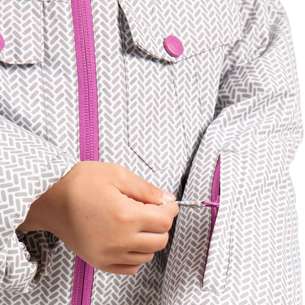 Trespass Denia Girls Ski Jacket - Waterproof Winter Coat with Platinum Print for Kids Snowboarding & Outdoor Activities