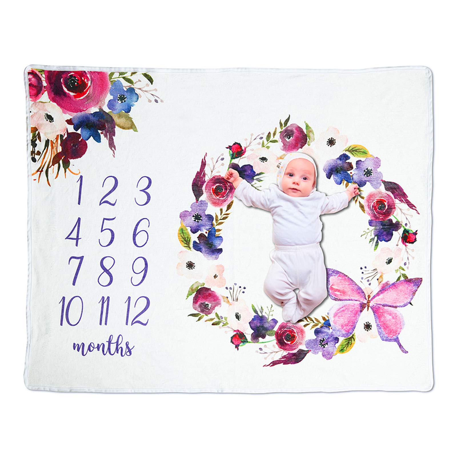 Baby Monthly Milestone Blanket - Newborn Photography Backdrop & Swaddle Blanket with Growth Chart Frames | Perfect for First Year Photo Shoots, Nursery Decor & Baby Shower Gifts