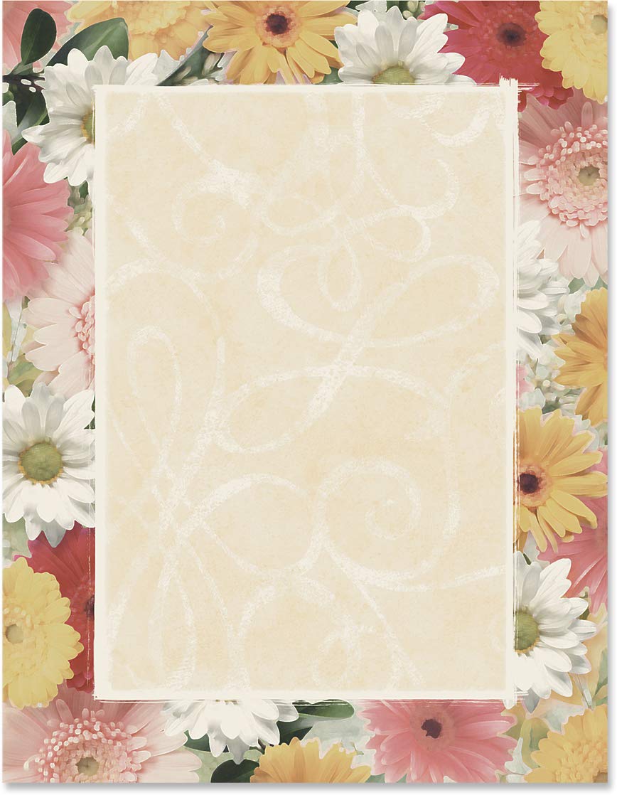 Premium Floral Stationery Set - 100 Sheets Elegant Spring Flower Border Paper & Letterhead (8.5x11) for Wedding Invitations, Party Decorations & Professional Correspondence - Decorative Printer Paper for Special Occasions