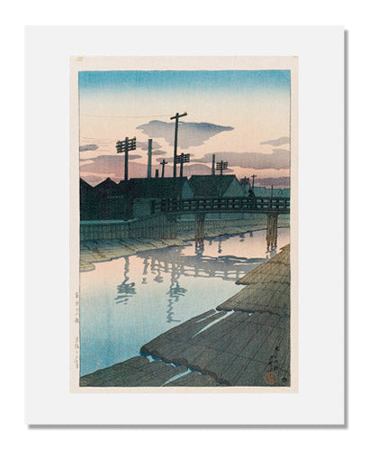 Kawase Hasui Evening at the Lumber Yards of Kiba - Tokyo Twelve Scenes Woodblock Print - Japanese Ukiyo-e Artwork for Home Decor & Office Wall Art