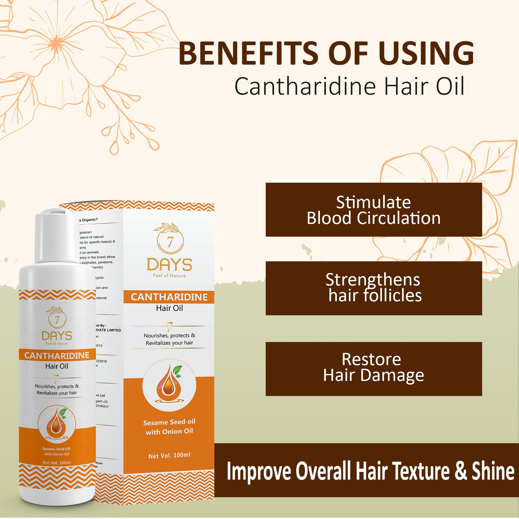 7 DAYS Cantharidine Hair Growth Oil with Sesame & Brahmi - Nourishing Treatment to Strengthen & Revitalize Hair - For Men & Women (100ml) - Perfect for Daily Hair Care & Scalp Massage