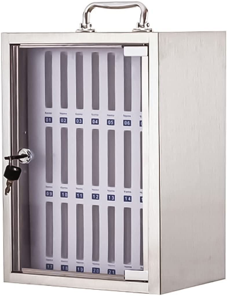 OITTo Wall Mounted Phone Lock Box - Stainless Steel Clear Cell Phone Storage Cabinet with Key - Secure Storage for Home, Office & Retail (Silver, 24 Inch) - Perfect for Organizing Phones, Keys & Small Valuables