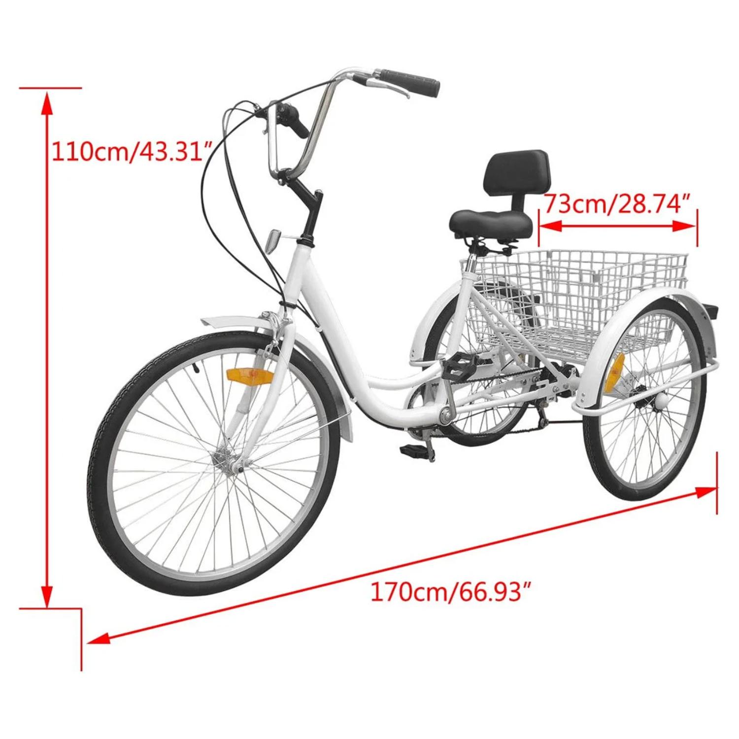 7-Speed Adult 3-Wheel Tricycle with Large Basket - 24 Inch White Cruiser Bike for Seniors & Adults - Perfect for Grocery Shopping, Exercise & Leisure Rides