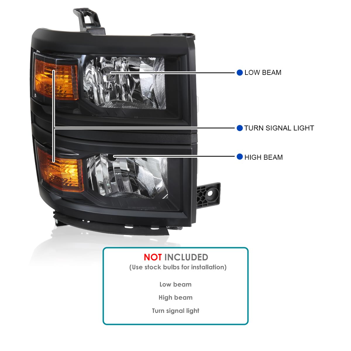 Spec-D Tuning Black Headlights with Black Trim for 2014-2015 Chevy Silverado 1500 - Left & Right Pair Headlight Assembly - Upgrade Your Truck's Style & Night Visibility (Perfect for Off-Roading & Night Driving)