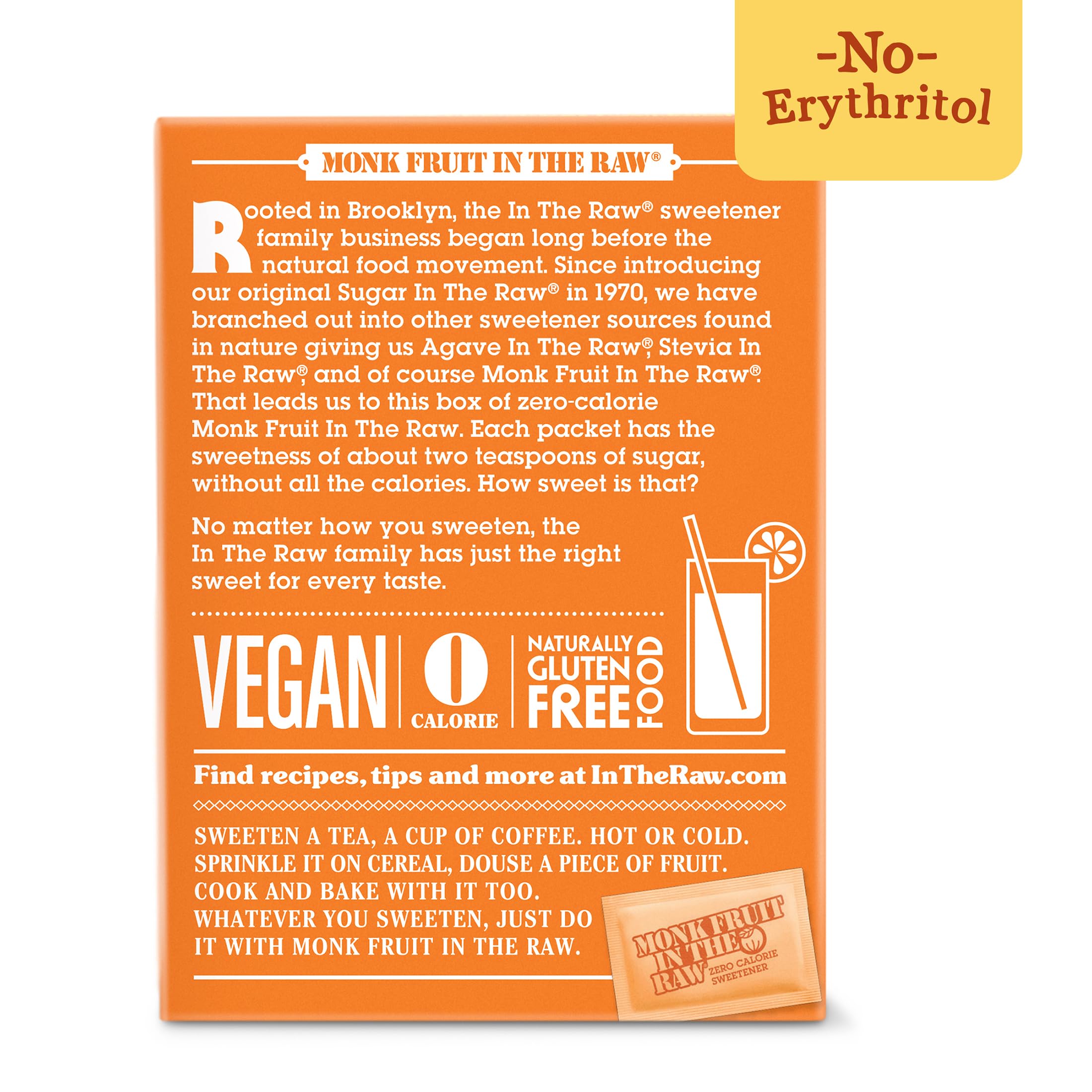 MONK FRUIT IN THE RAW - Natural Monk Fruit Sweetener, Sugar-Free, Gluten-Free, Zero Calorie, Vegan Sugar Substitute, 40 Count Packets (Pack of 8) - Perfect for Coffee, Tea, Baking & Keto Diet