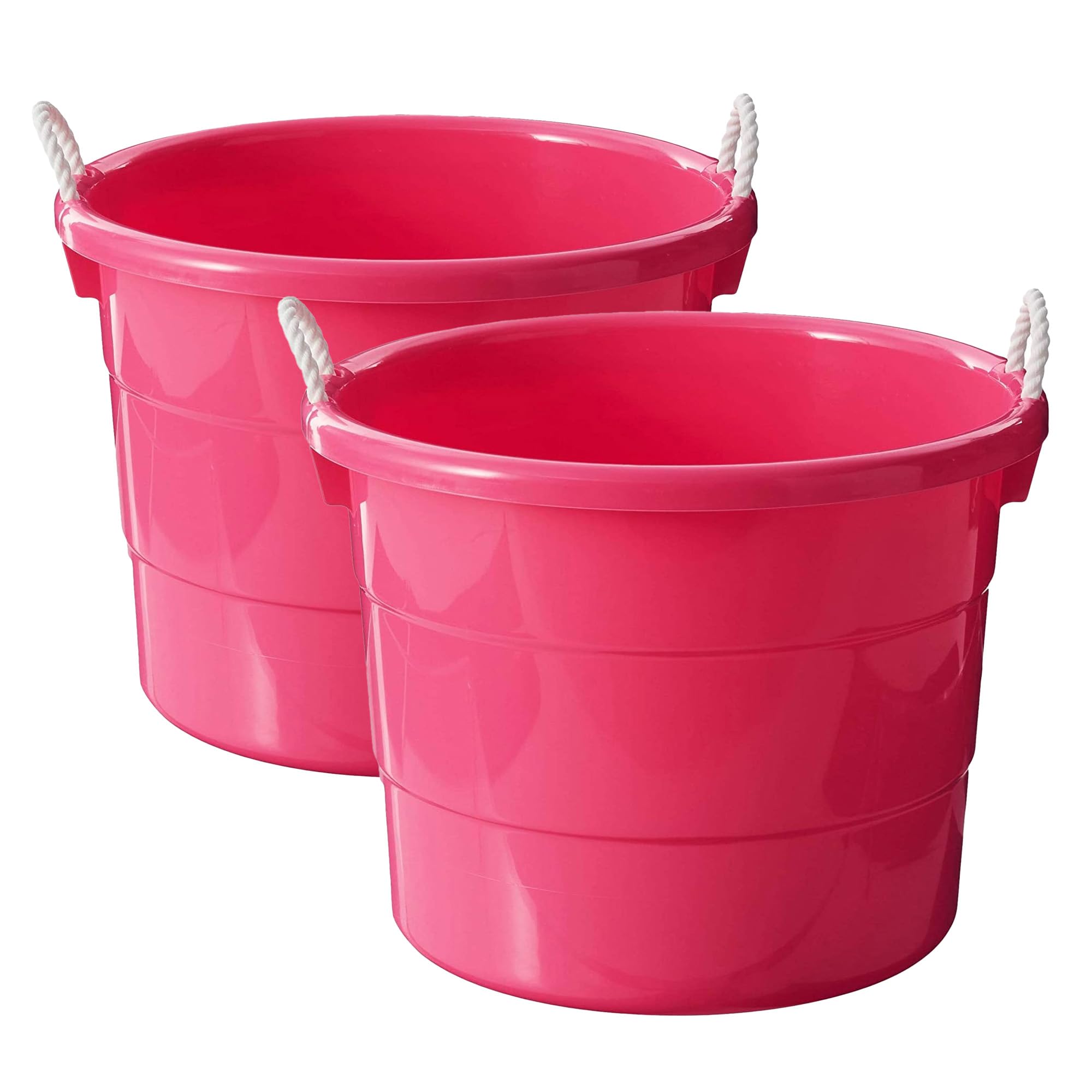 HOMZ 6-Pack 18 Gallon Large Plastic Storage Buckets with Rope Handles - Utility Tubs for Organizing, Cleaning & DIY Projects - Pink (Ideal for Home, Garage, Garden & Workshop Use)