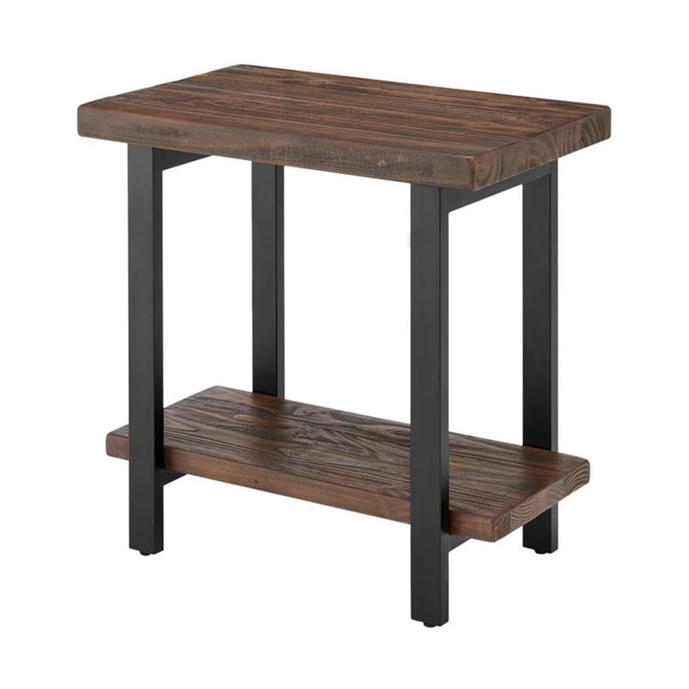 Alaterre Pomona Rustic Metal & Wood End Table - Natural Finish Living Room Accent Stand with Solid Wood & Exquisite Craftsmanship | Perfect for Farmhouse, Cottage & Modern Home Decor