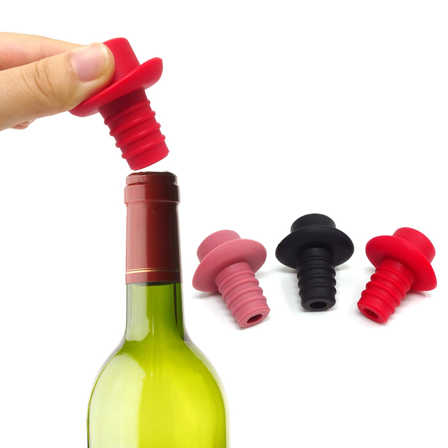 Honbay 3-Piece Reusable Silicone Wine Stoppers - Airtight Wine Bottle Corks & Beer Bottle Sealer Caps - Perfect for Preserving Wine, Champagne & Liquor at Home or Parties