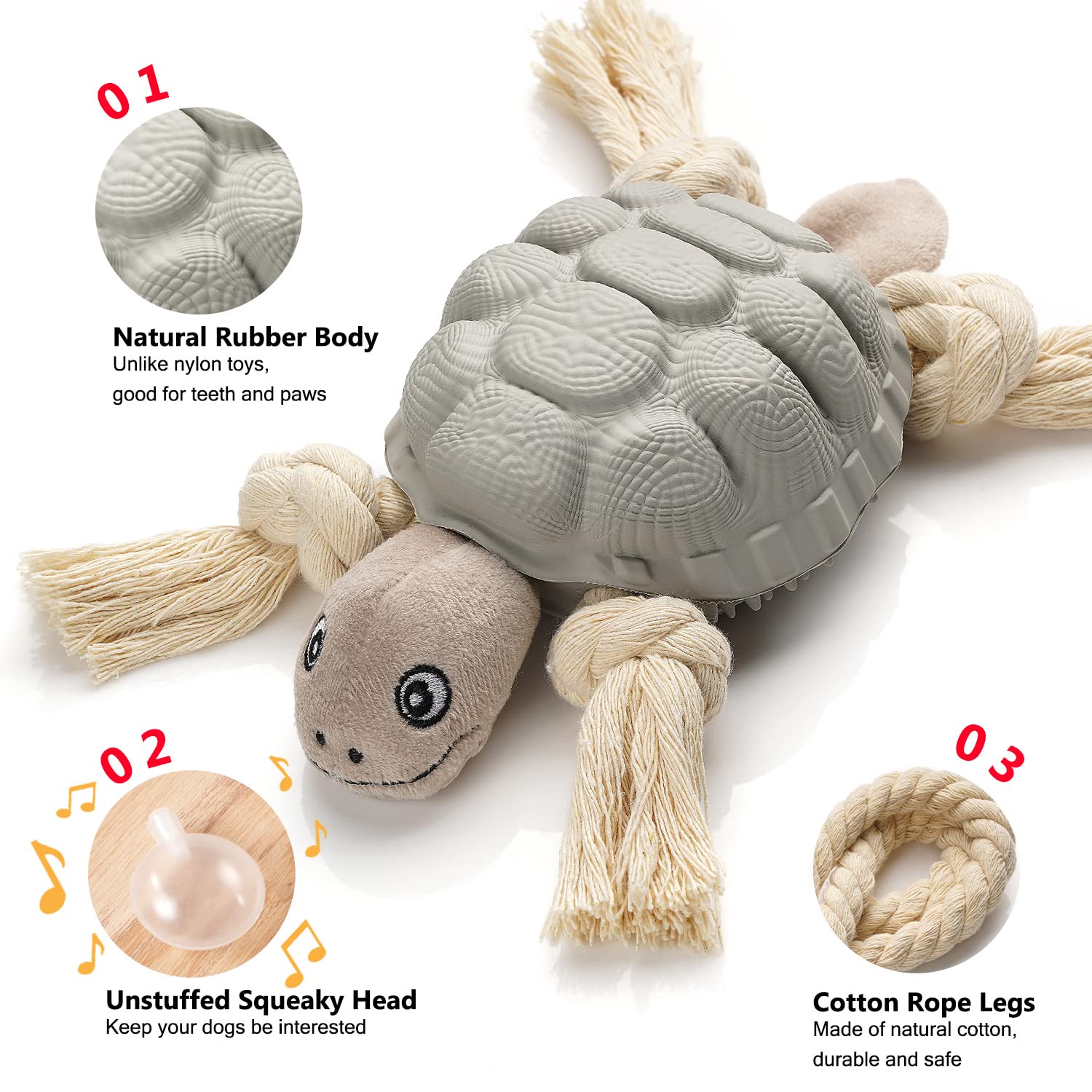 Durable Dog Chew Toys for Teeth Cleaning & Food Dispensing - Interactive Turtle Shaped Pet Toy for Medium & Large Dogs | Great for Boredom Relief & Dental Health (Grey)