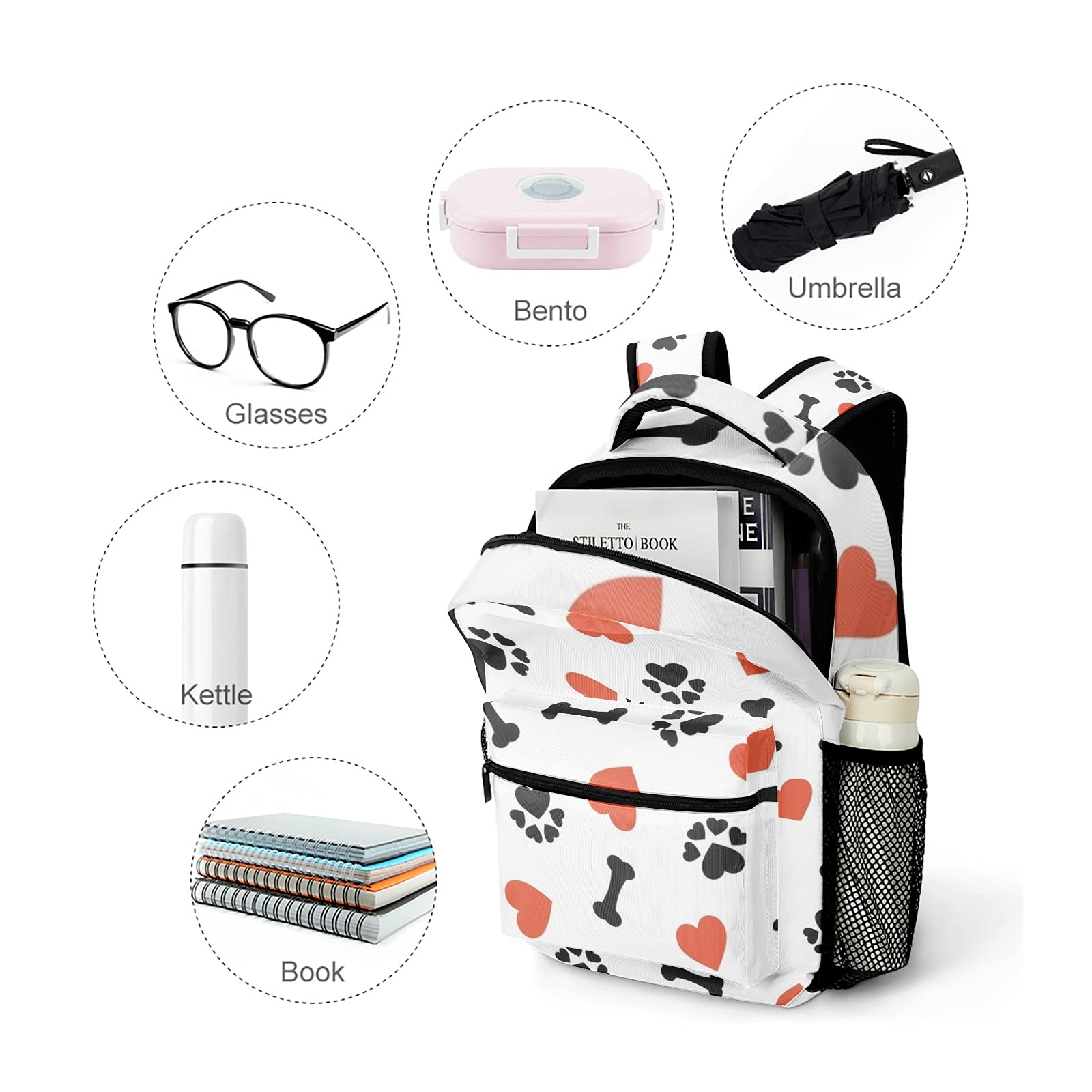 Personalized Red Heart Paw Dog Backpack - Waterproof Travel Pet Carrier for Small Dogs - Custom Name Pet Accessories for Men & Women - Perfect for Hiking, Camping & Outdoor Adventures