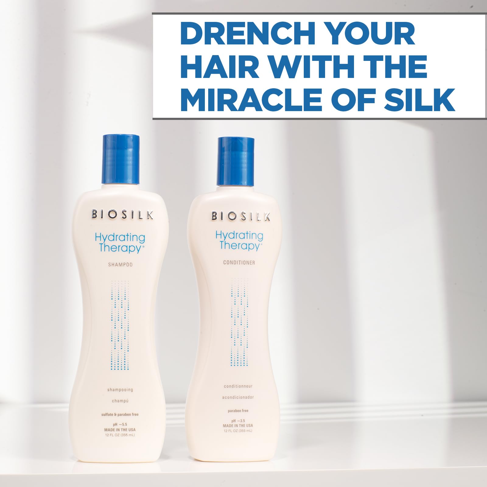 BioSilk Hydrating Therapy Shampoo & Conditioner Set - Sulfate & Paraben Free, Cruelty-Free, 12 Oz (2 Pack) - Deep Moisture Repair for Dry, Damaged & Coarse Hair - Perfect for Daily Hair Care & Salon-Quality Results at Home