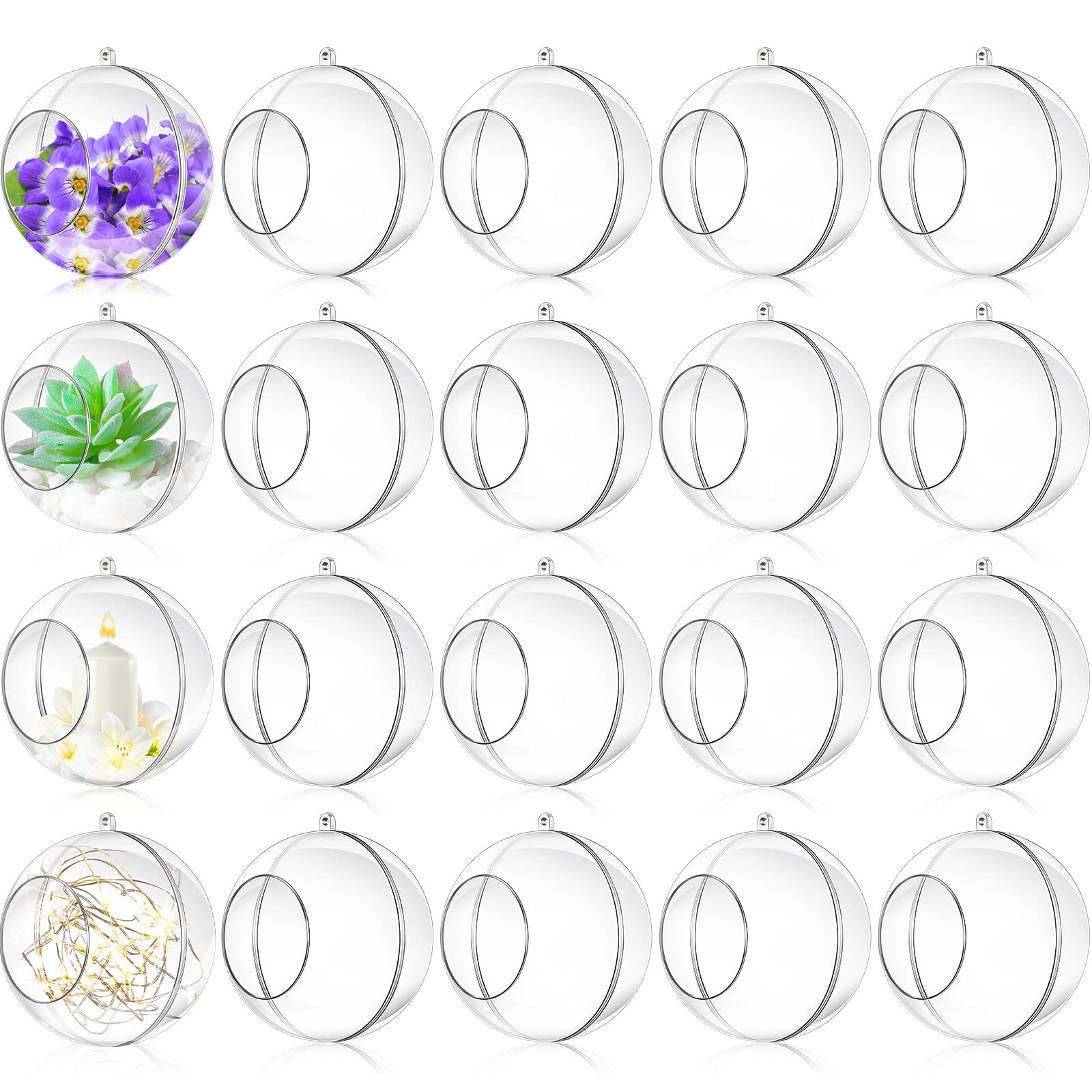24 Pcs Clear Acrylic Hanging Candle Holders - Air Plant Terrarium Globes with 12 Pcs 3.28 Ft Twines (4 Inches) - Perfect for Weddings, Home Decor, and DIY Succulent Displays